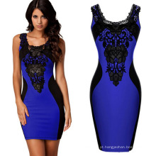 Atacado Moda Mulheres Slimming Sexy Blue Dress (50177-1)